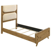 Bennett Twin Mid-Century Fabric Upholstered Panel Bed Light Oak and Cream
