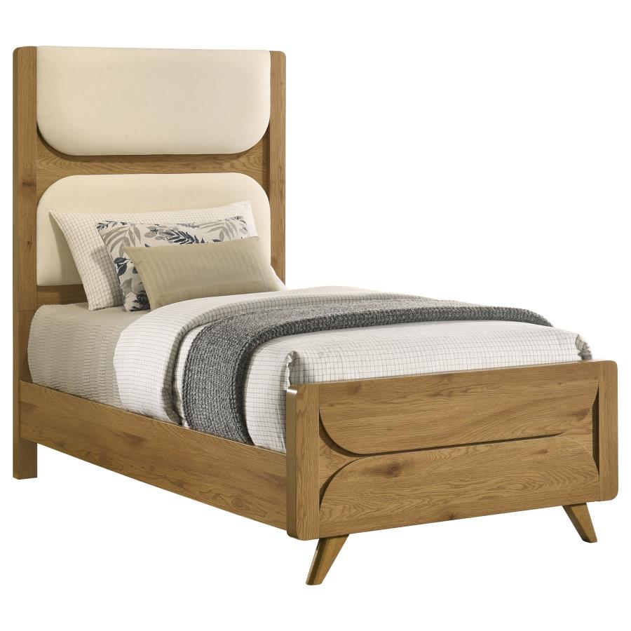 Bennett Twin Mid-Century Fabric Upholstered Panel Bed Light Oak and Cream