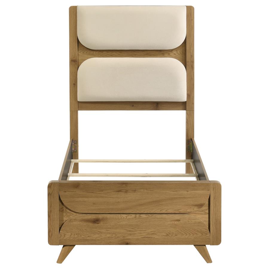 Bennett Twin Mid-Century Fabric Upholstered Panel Bed Light Oak and Cream