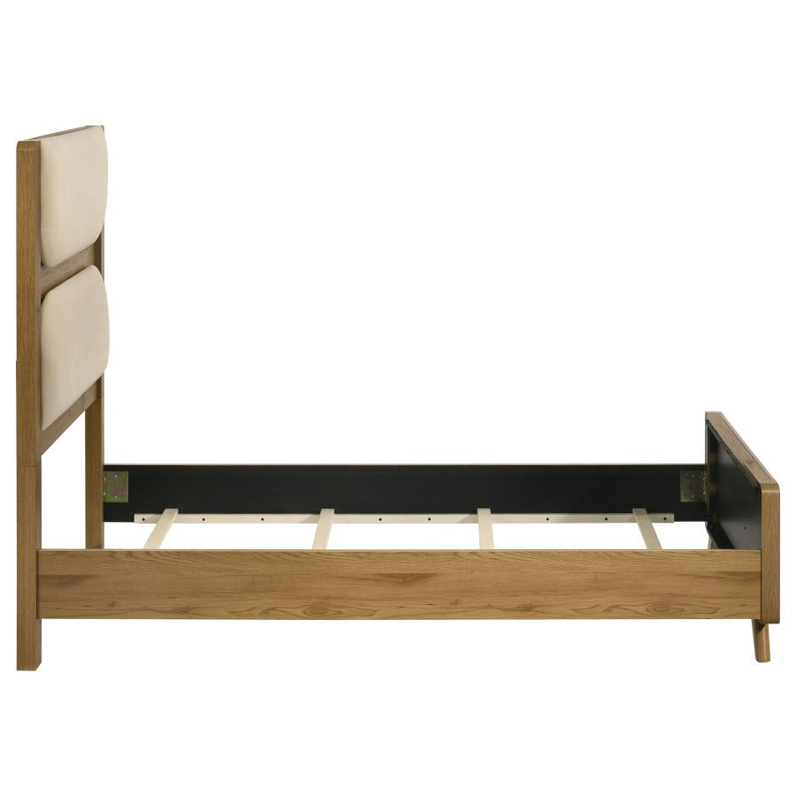 Bennett Twin Mid-Century Fabric Upholstered Panel Bed Light Oak and Cream