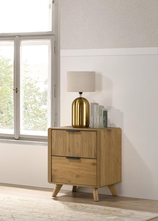 Bennett Mid-Century 2-Drawer Rubberwood Nightstand Light Oak