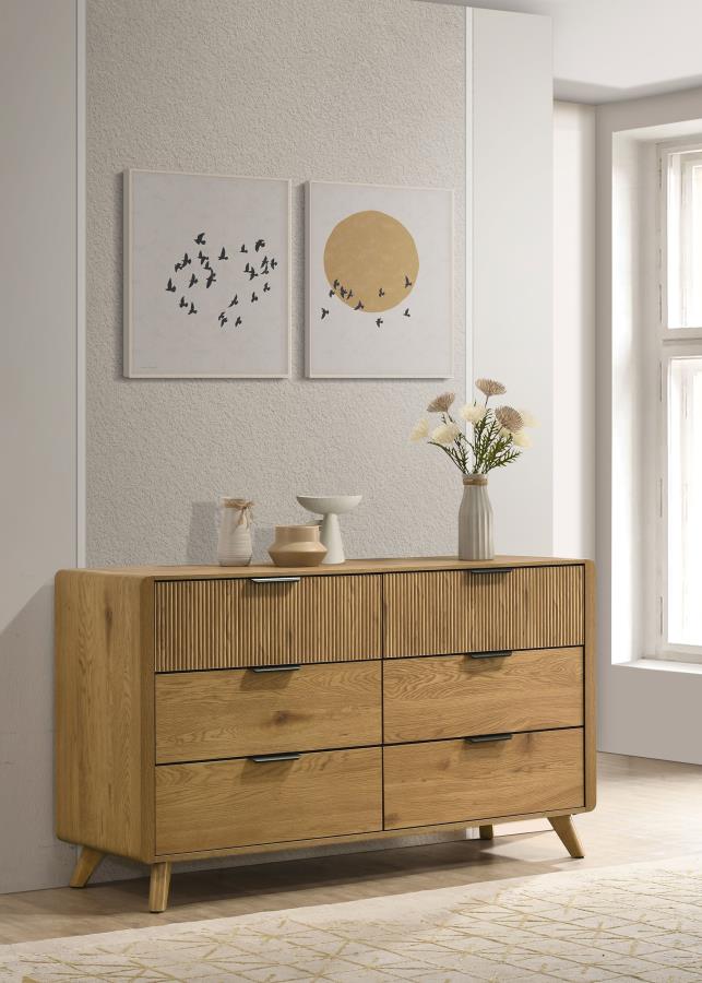 Bennett Mid-Century 6-Drawer Rubberwood Dresser Light Oak