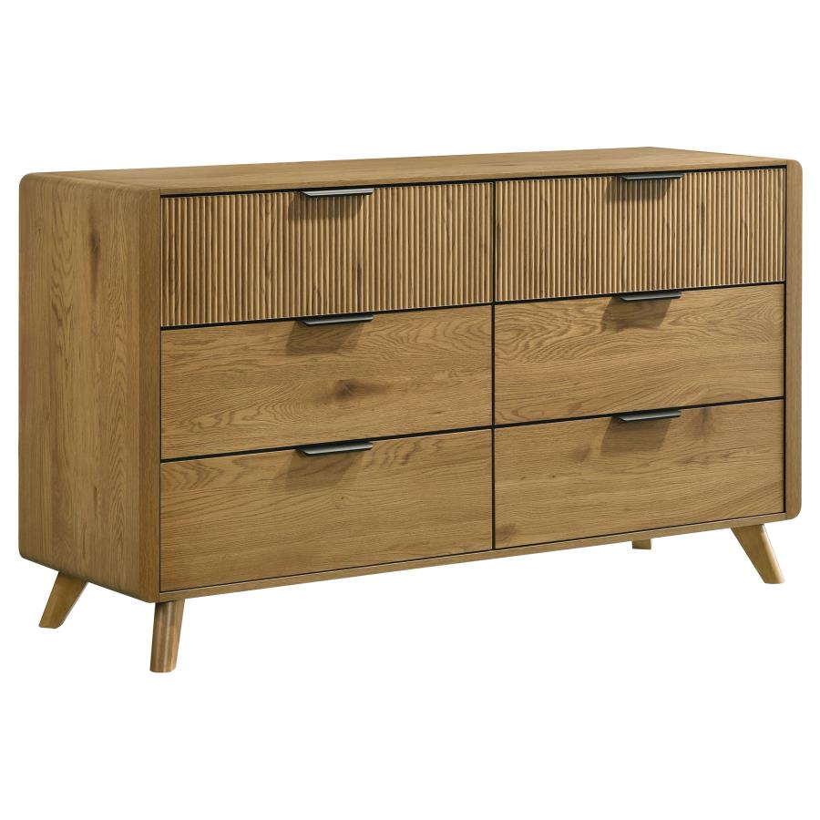 Bennett Mid-Century 6-Drawer Rubberwood Dresser Light Oak