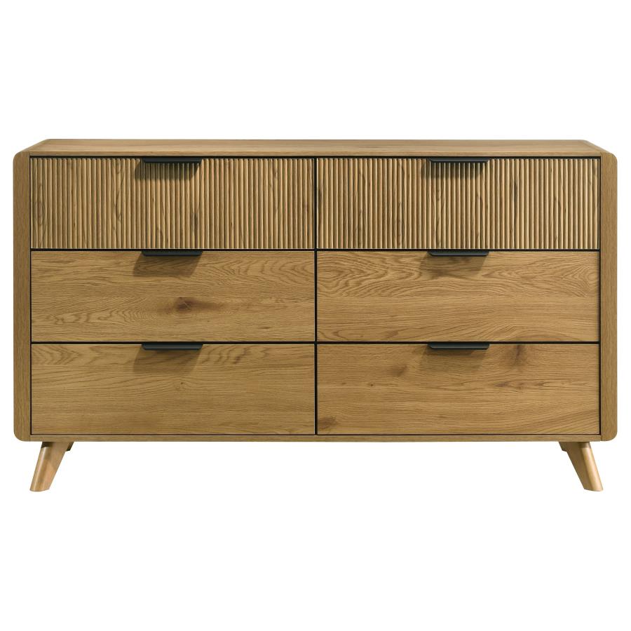 Bennett Mid-Century 6-Drawer Rubberwood Dresser Light Oak
