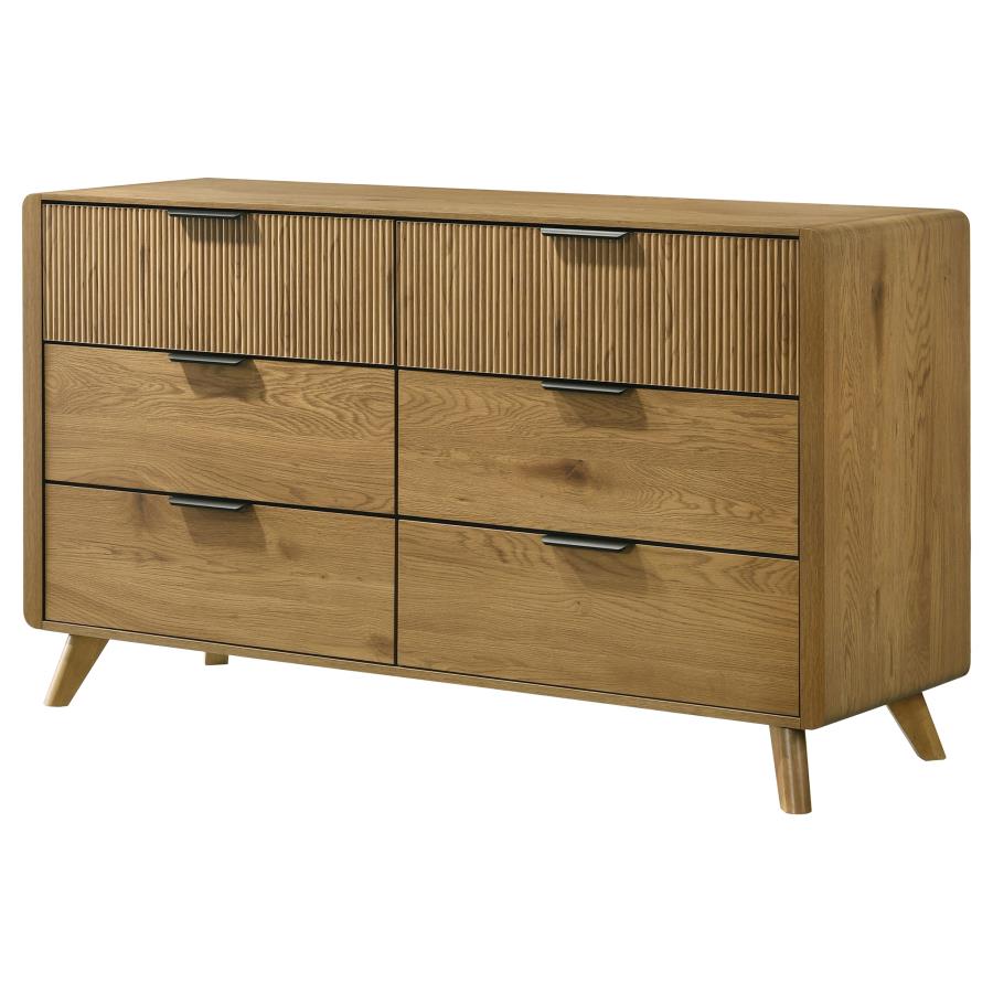 Bennett Mid-Century 6-Drawer Rubberwood Dresser Light Oak