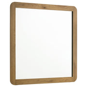 Bennett Mid-Century Square Dresser Mirror with Open-Corner Light Oak Frame