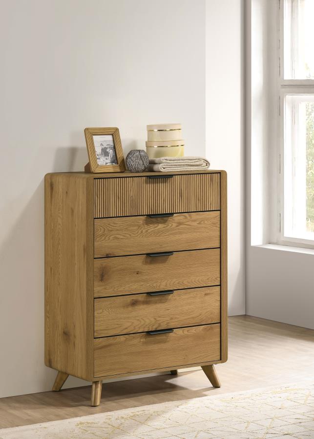 Bennett Mid-Century 5-Drawer Rubberwood Chest Light Oak