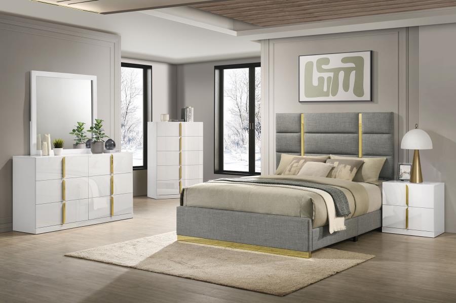 Ines 52-inch Fabric Upholstered Eastern King Panel Bed Grey