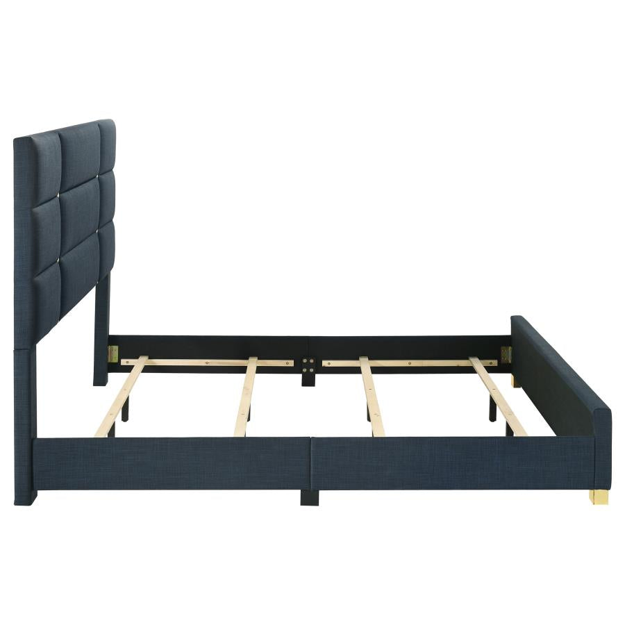 Ines 52-inch Fabric Upholstered Eastern King Panel Bed Navy