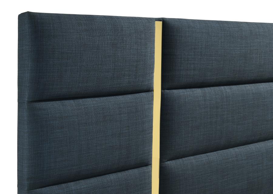 Ines 52-inch Fabric Upholstered Eastern King Panel Bed Navy