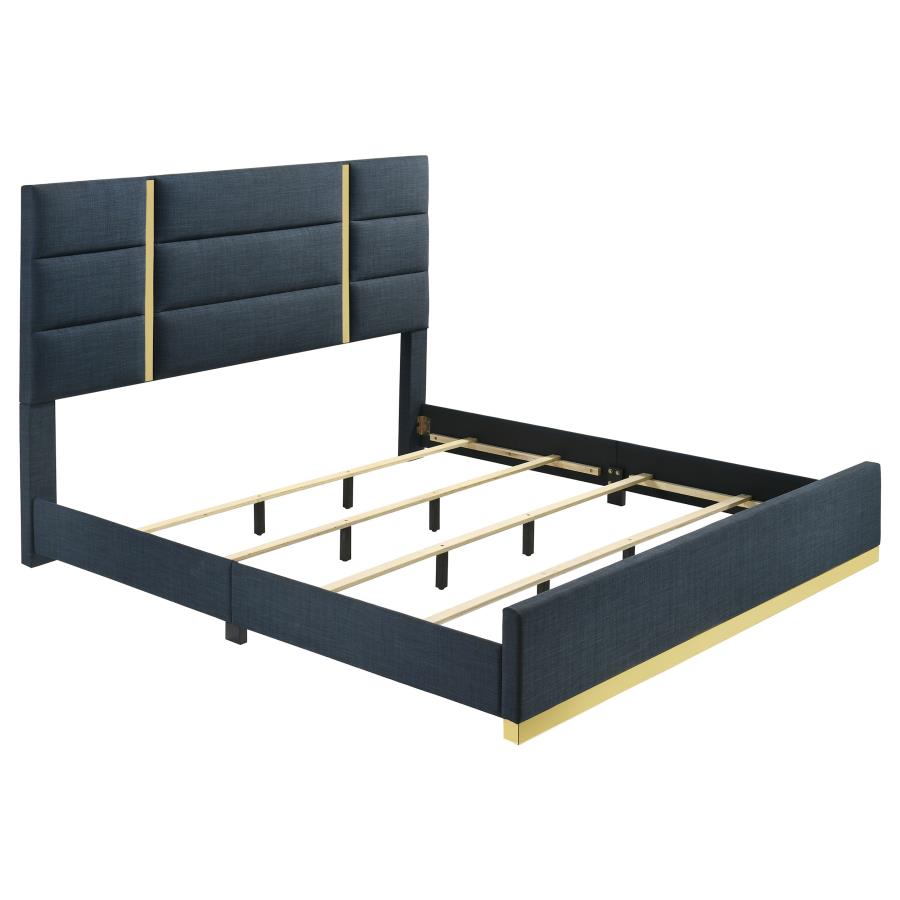 Ines 52-inch Fabric Upholstered Queen Panel Bed Navy