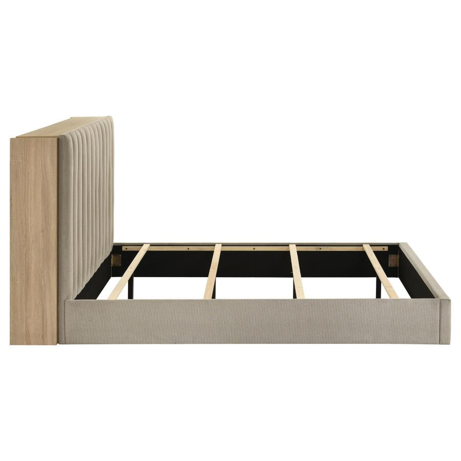 Arielle Eastern King Bookcase Panel Storage Bed Light Oak