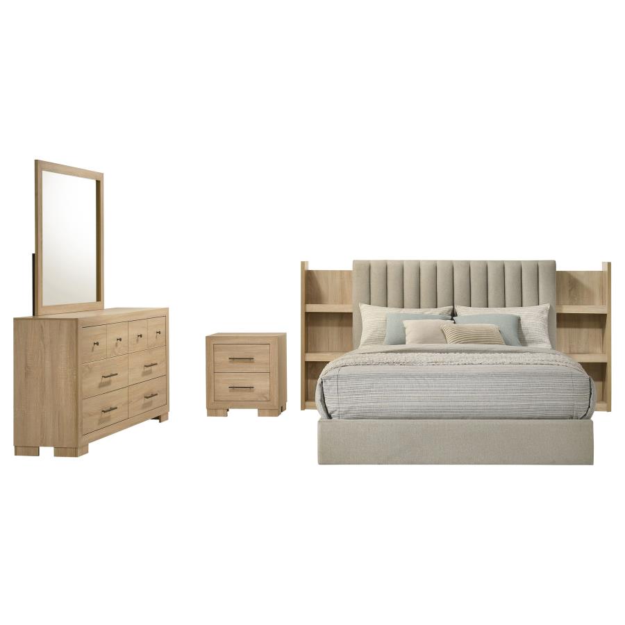Arielle 4-Piece Queen Upholstered Bedroom Set Light Oak