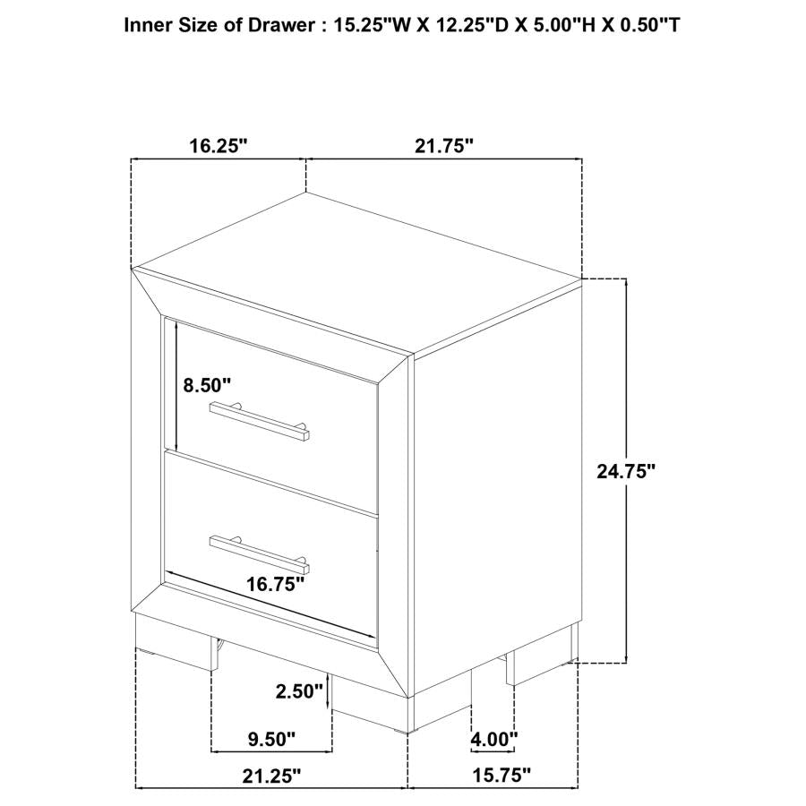 Arielle 2-Drawer Nightstand with Concealed Casters Light Oak