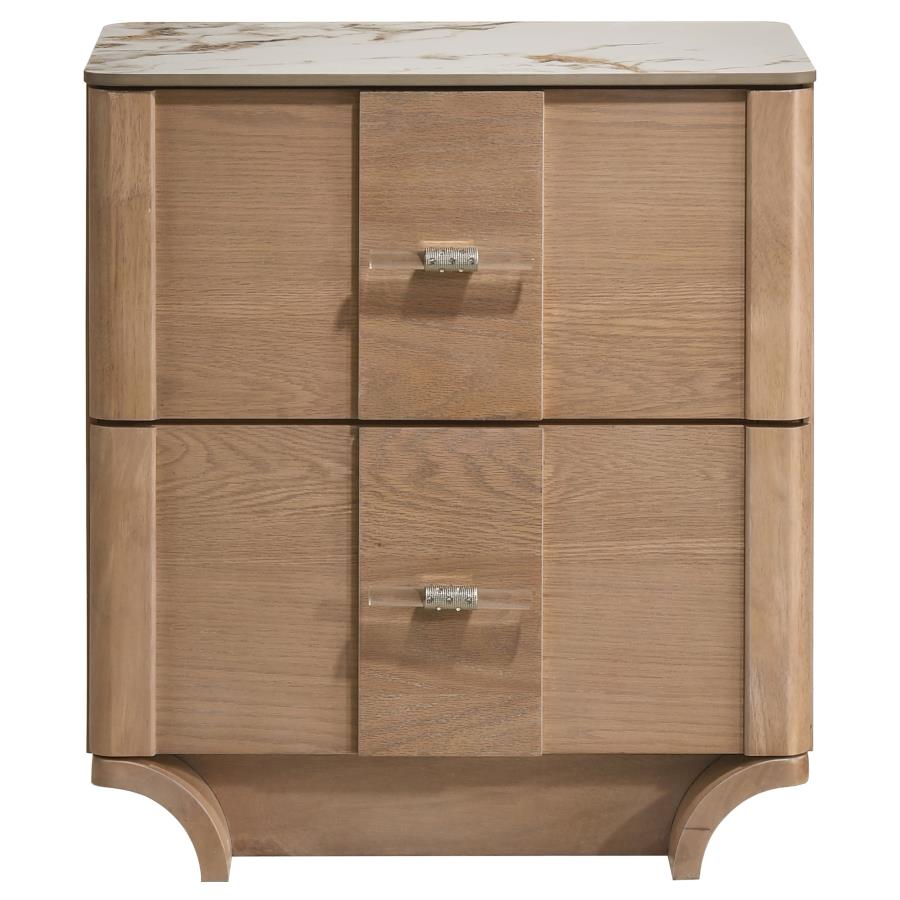 Leanne 2-drawer Sinter Stone Top Nightstand Light Oak