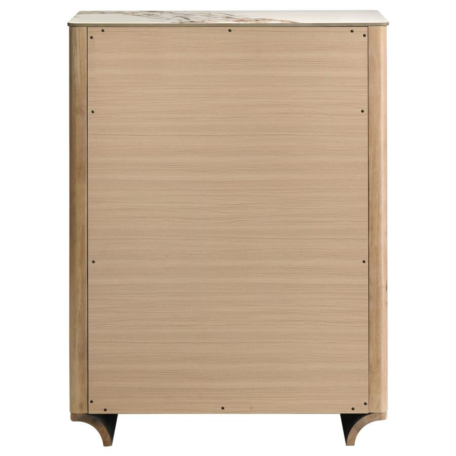 Leanne 5-drawer Sinter Stone Top Chest of Drawers Light Oak