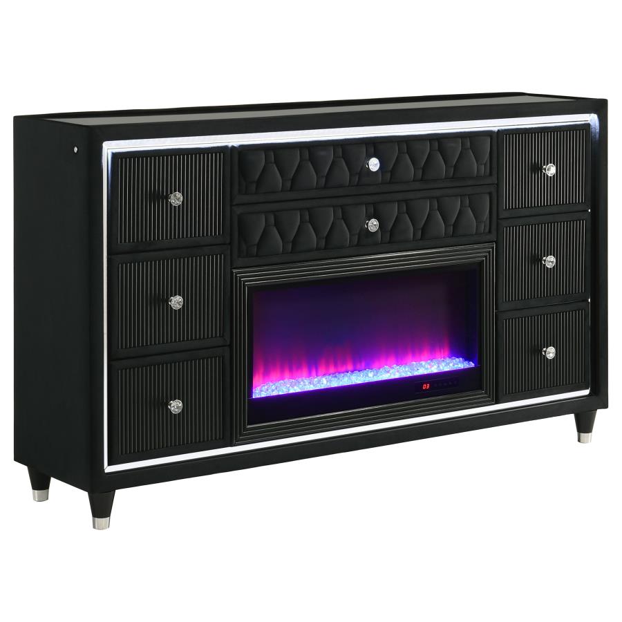 Lorient 4-piece Eastern King Fireplace Bedroom Set Black