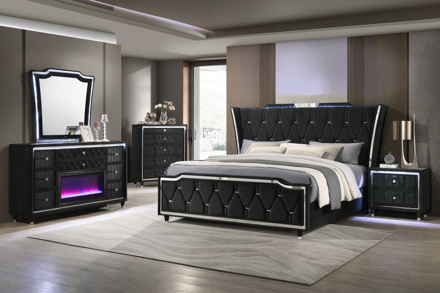 Lorient 5-piece California King Fireplace Bedroom Set Black