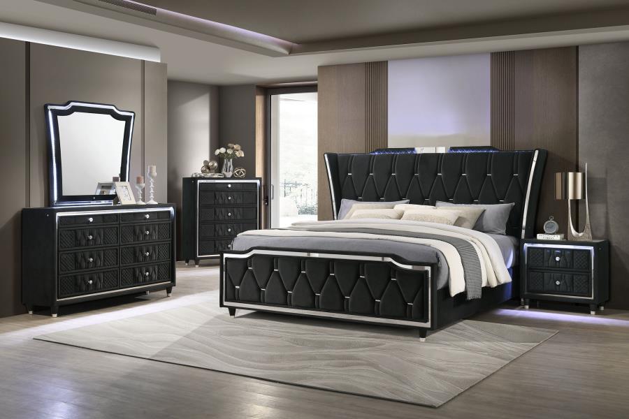 Lorient California King LED Upholstered Bed Black