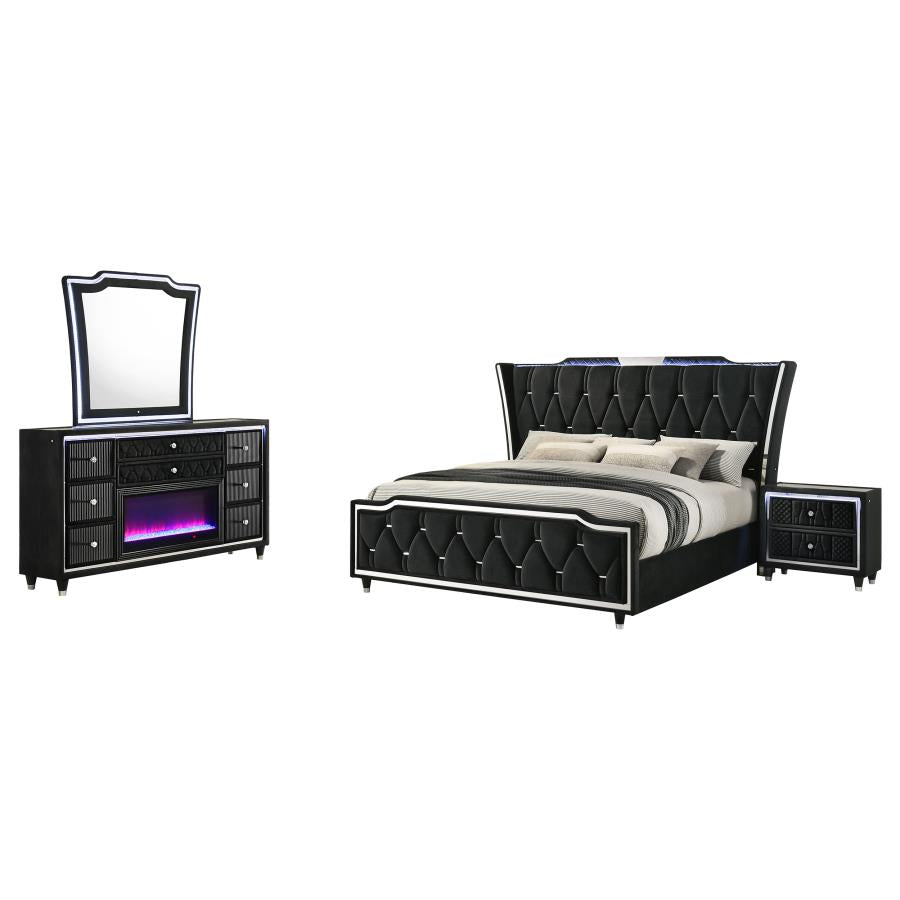 Lorient 4-piece Queen Fireplace Bedroom Set Black