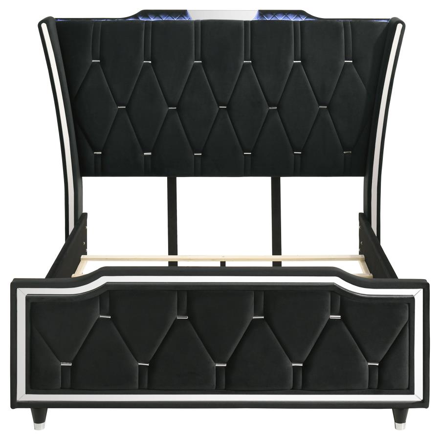 Lorient Queen LED Upholstered Wingback Bed Black