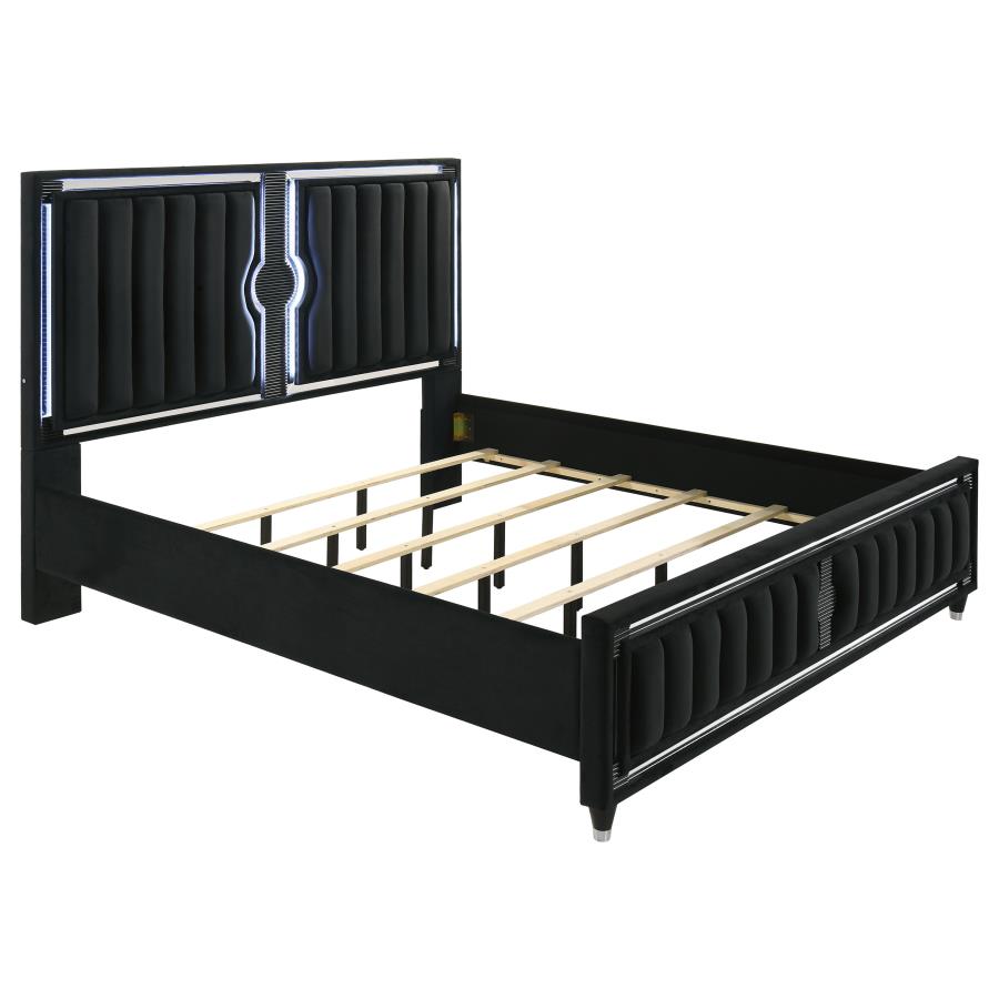 Ravenne 4-piece Velvet Upholstered Eastern King LED Bedroom Set Black