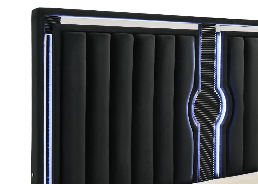 Ravenne 4-piece Velvet Upholstered California King LED Bedroom Set Black