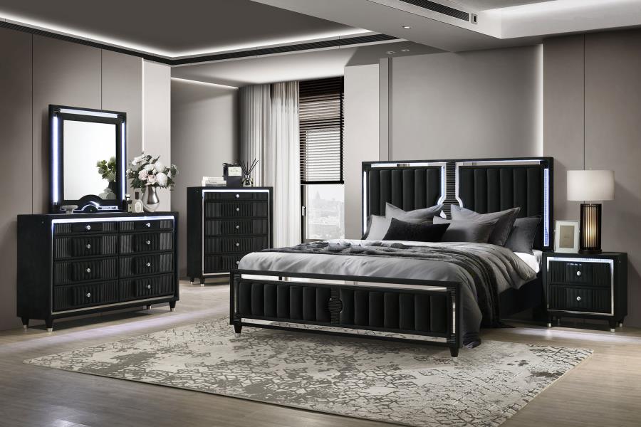 Ravenne 2-drawer Velvet Upholstered LED Nightstand with USB Black