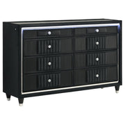 Ravenne 8-drawer Velvet Upholstered LED Dresser Cabinet Black