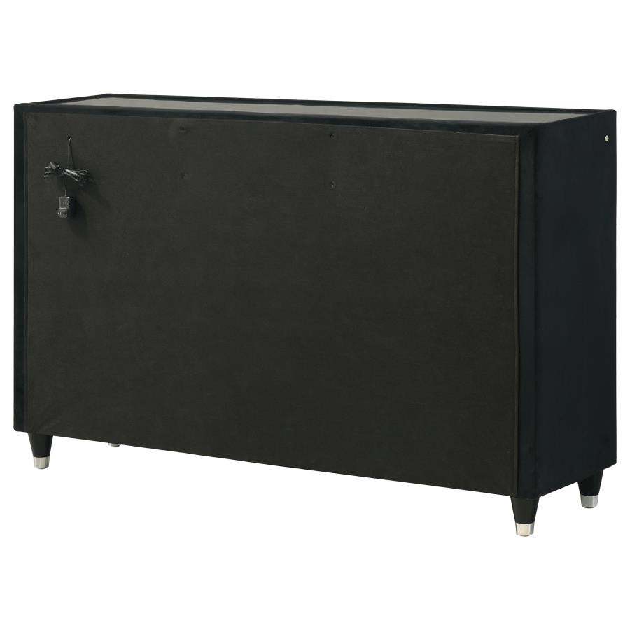 Ravenne 6-drawer Velvet Upholstered LED Dresser Cabinet Black