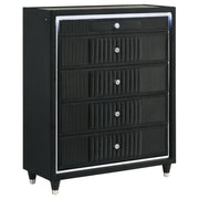 Ravenne 5-drawer Velvet Upholstered LED Chest of Drawers Black