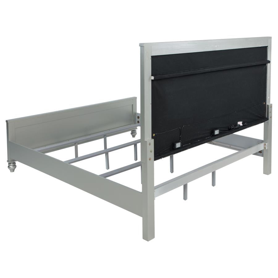 Gunnison Wood Eastern King LED Panel Bed Silver Metallic