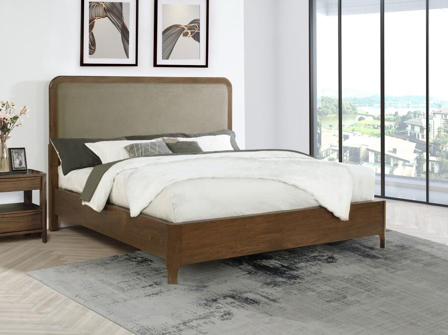 Maderia 57-inch Upholstered California King Panel Bed Walnut