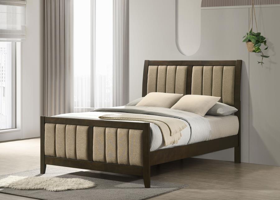 Wilkes Full Vertical-Channel Upholstered Panel Bed Dark Cocoa