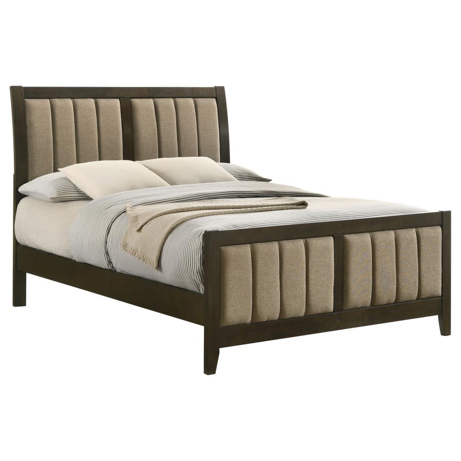 Wilkes Full Vertical-Channel Upholstered Panel Bed Dark Cocoa