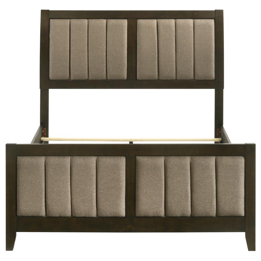 Wilkes Full Vertical-Channel Upholstered Panel Bed Dark Cocoa