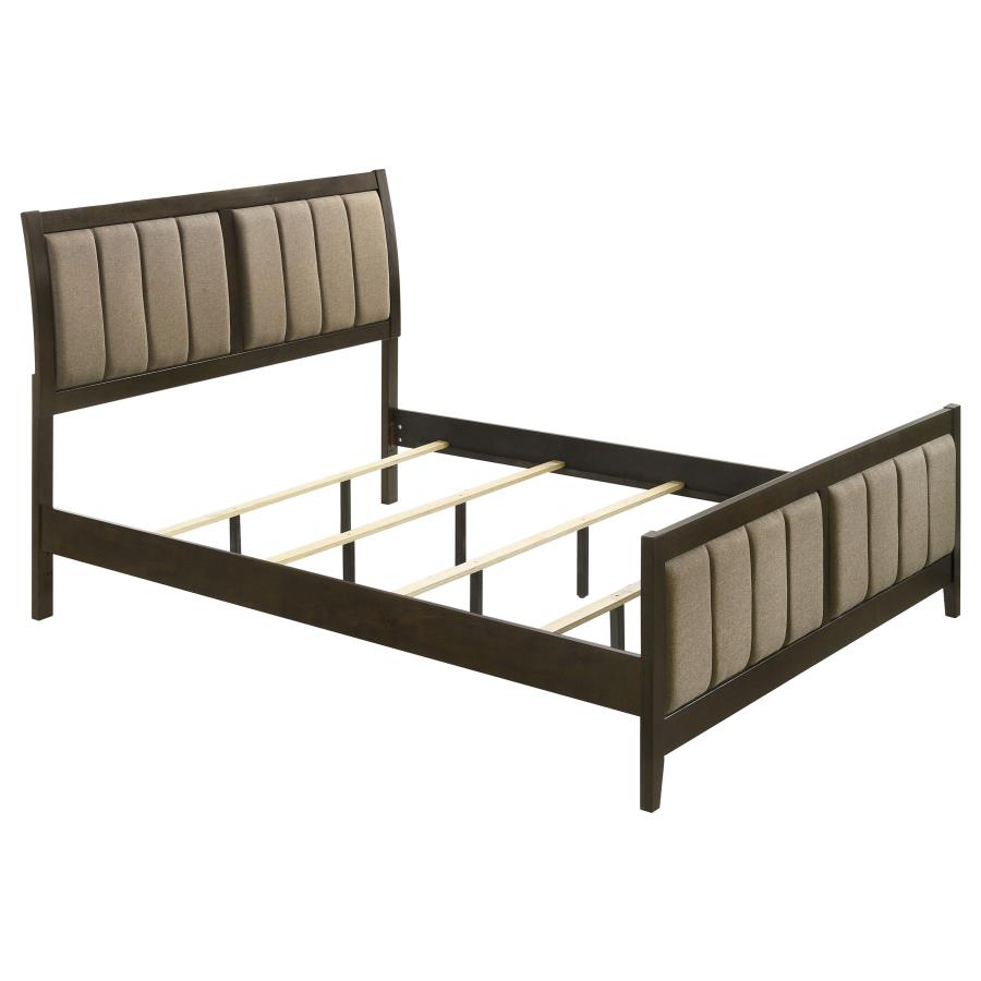 Wilkes Eastern King Vertical-Channel Upholstered Panel Bed Dark Cocoa