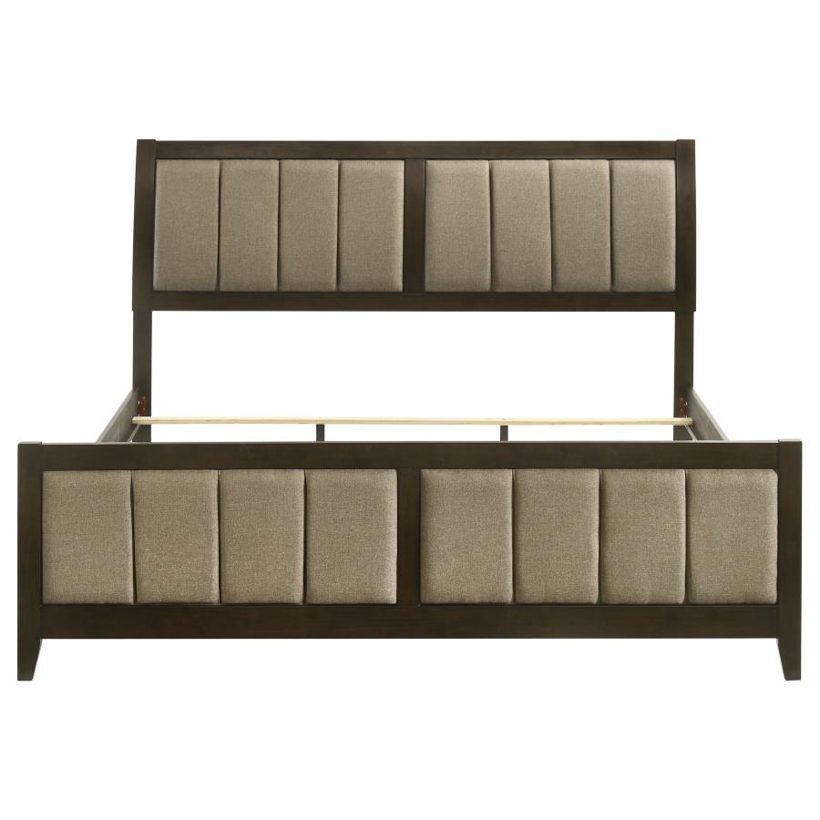 Wilkes Eastern King Vertical-Channel Upholstered Panel Bed Dark Cocoa