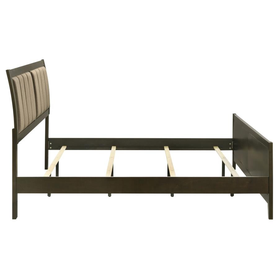 Wilkes Eastern King Vertical-Channel Upholstered Panel Bed Dark Cocoa