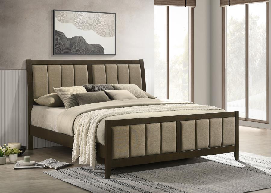 Wilkes California King Vertical-Channel Upholstered Panel Bed Dark Cocoa