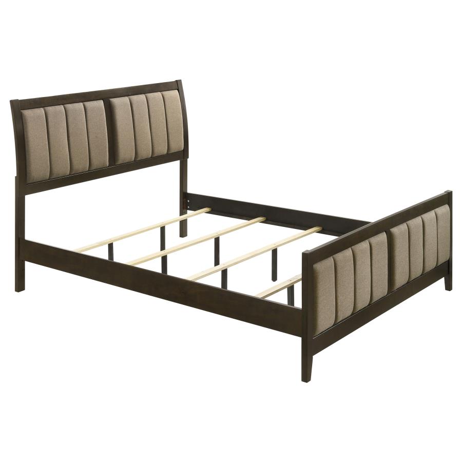 Wilkes California King Vertical-Channel Upholstered Panel Bed Dark Cocoa