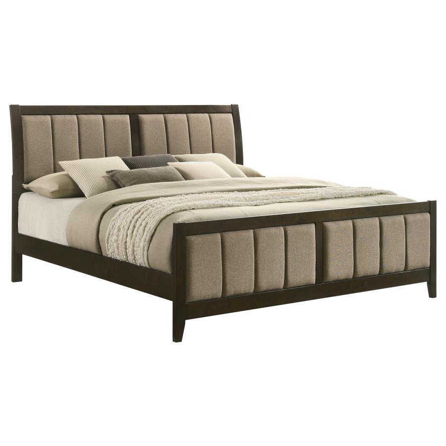 Wilkes California King Vertical-Channel Upholstered Panel Bed Dark Cocoa
