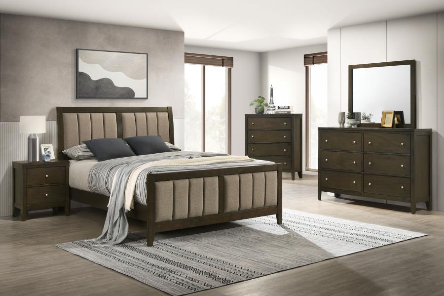 Wilkes California King Vertical-Channel Upholstered Panel Bed Dark Cocoa