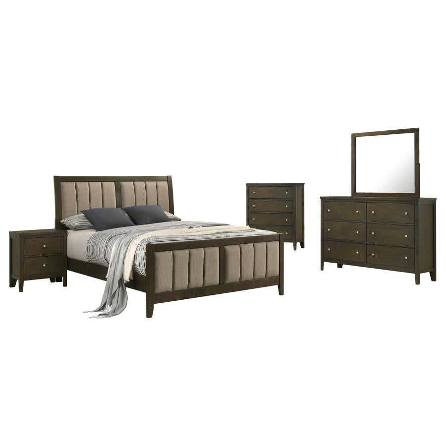 Wilkes 5-Piece Queen Bedroom Set with Upholstered Bed Dark Cocoa