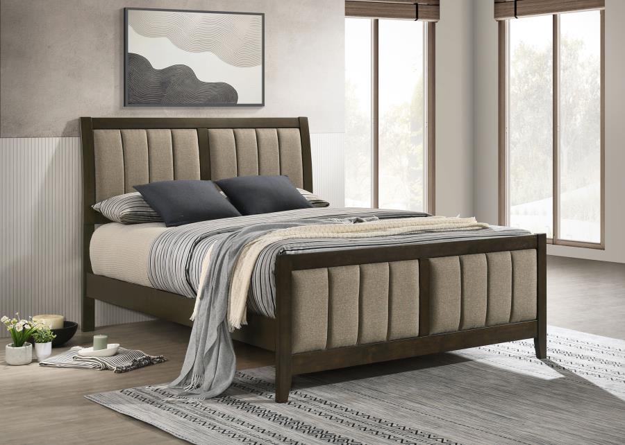 Wilkes Queen Vertical-Channel Upholstered Panel Bed Dark Cocoa
