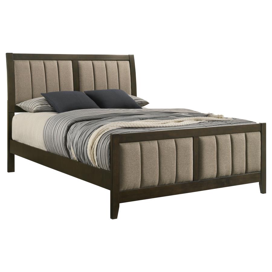 Wilkes Queen Vertical-Channel Upholstered Panel Bed Dark Cocoa