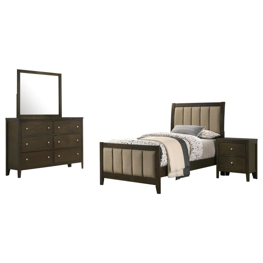 Wilkes 4-Piece Twin Bedroom Set with Upholstered Bed Dark Cocoa