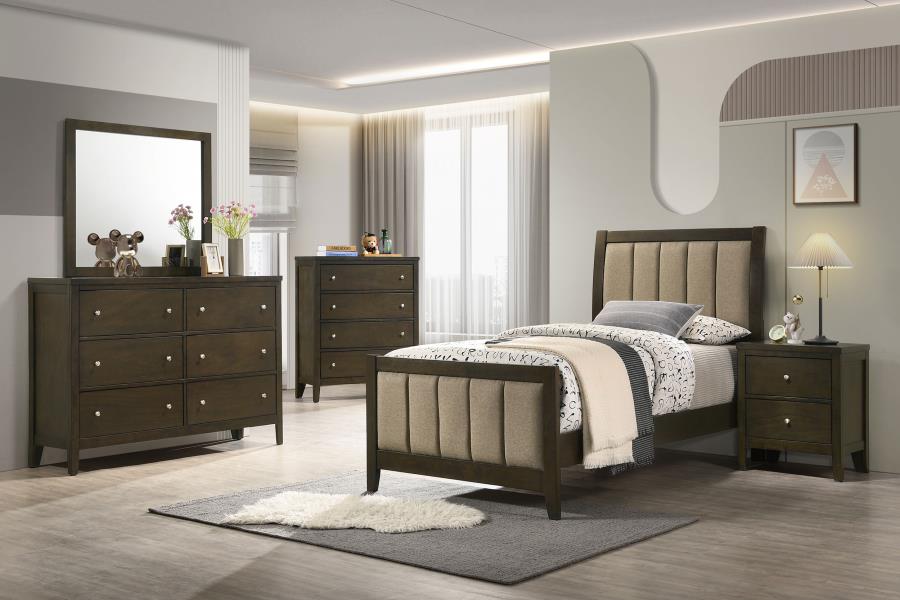 Wilkes 5-Piece Twin Bedroom Set with Upholstered Bed Dark Cocoa