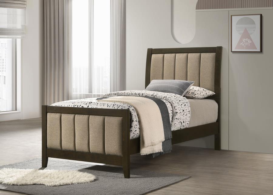 Wilkes Twin Vertical-Channel Upholstered Panel Bed Dark Cocoa