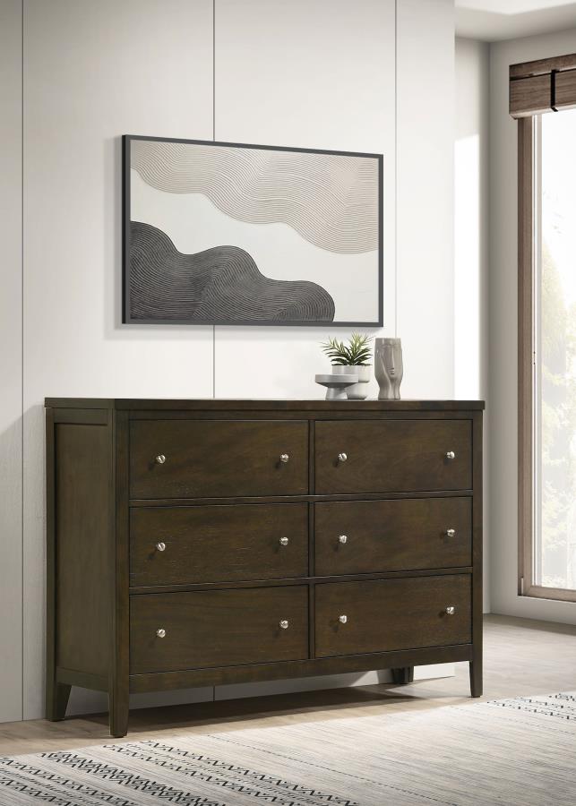 Wilkes Transitional 6-Drawer Dresser with Metal Knobs Dark Cocoa